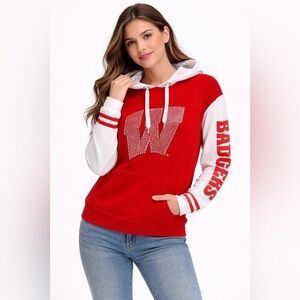 Wisconsin hoodie bling W red/white size s